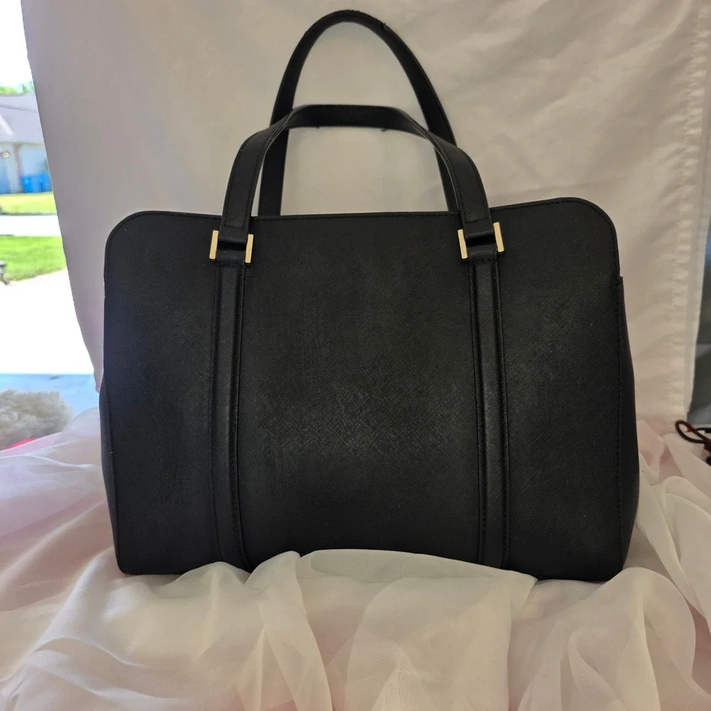Kate Spade New York Black Saffiano Leather Tote Bag Shoulder Purse Gold Hardware